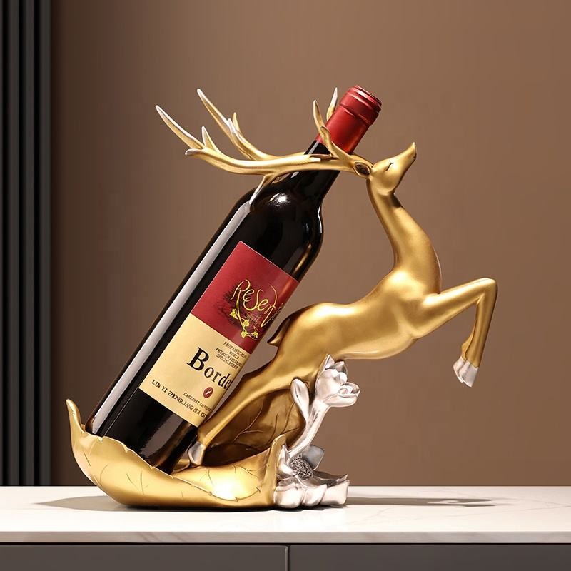 BHM modern home decoration gold ornaments living room lively animal elk wine rack